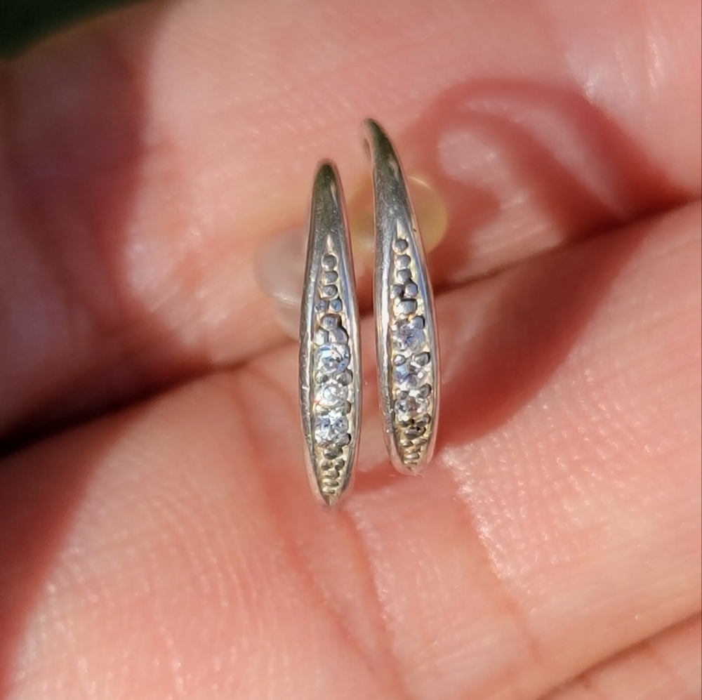 Minimalist small sterling silver CZ diamond curled huggie earrings